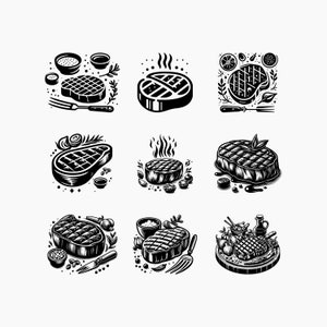 Grilled Beef Steak. 9 Svg Bundle. Svg Png Eps Dxf Cut files.