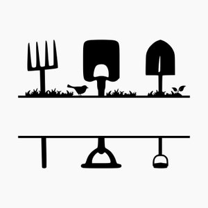 Gesplitst monogramframe Tuingereedschap Silhouet. Svg Png Eps Dxf Cut-bestanden.