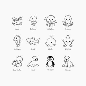 Kawaii Marine SVG Bundle - Cute Whale, Shark, Dolphin, Octopus, Jellyfish, Sea Turtle & More - Svg Png Eps Dxf Cut files.