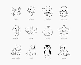 かわいい海の動物のクリップアート – 海洋SVGバンドル（カットファイル）