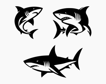 Shark. 3 Svg Bundle. Svg Png Eps Dxf Cut files.
