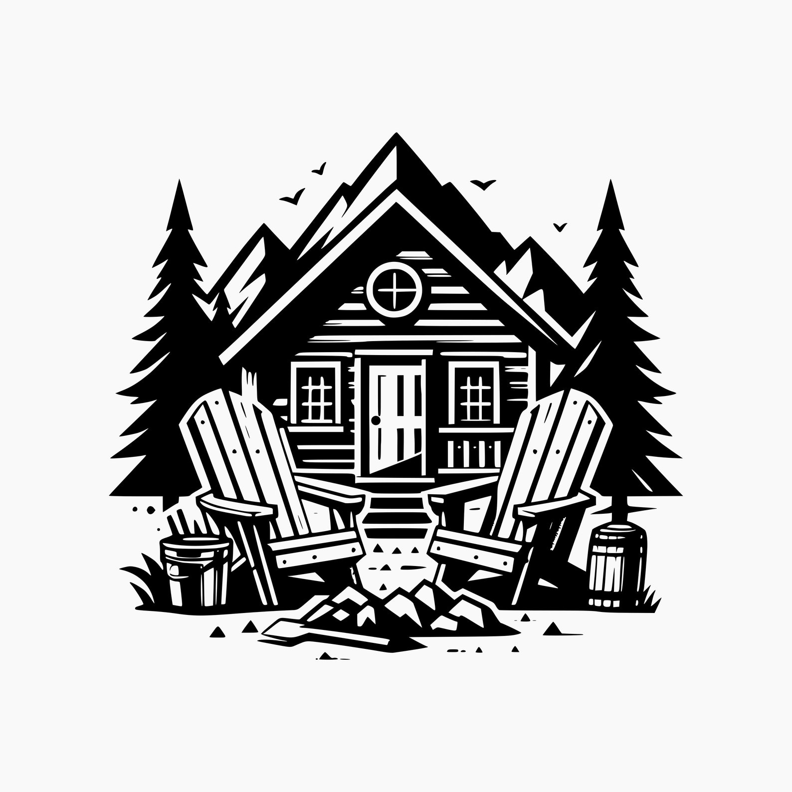 Rustic Cabin Retreat With Adirondack Chairs. 4 Svg Bundle. Svg Png Eps ...