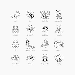 Kawaii Bugs SVG-bundel - vlinder, lieveheersbeestje, bij, libel, tarantula, spin, krekel, schorpioen en meer insecten - Svg Png Eps Dxf Cut-bestanden