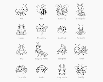かわいい虫のSVGバンドル – 昆虫カットファイル（png、eps、dxf）