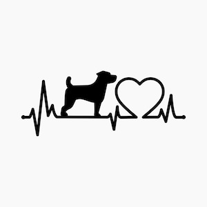 Hond Jack Russell Terrier Heartbeat Zwart Silhouet. Svg Png Eps Dxf Cut bestanden.