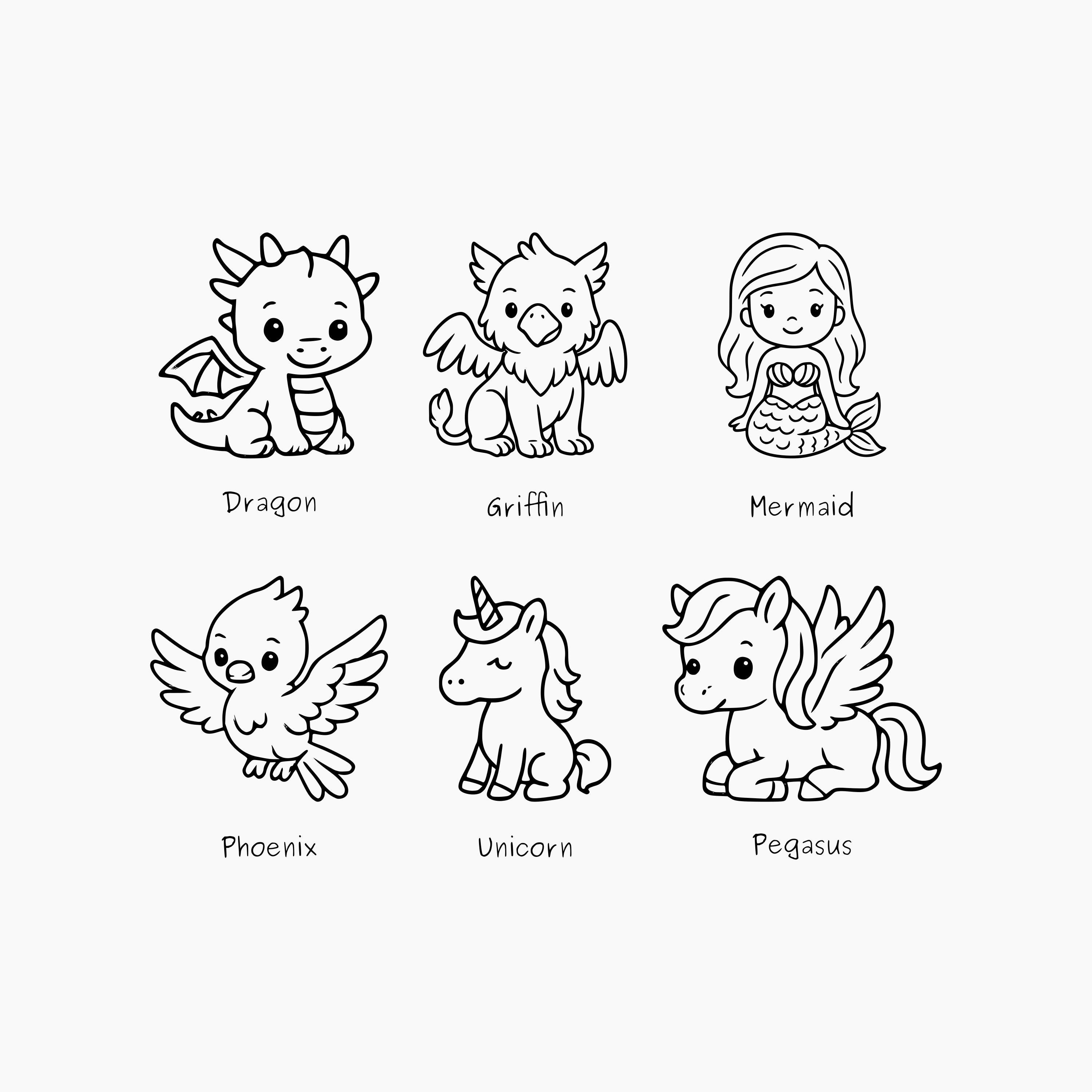 かわいい神話上の生き物のクリップアート – ファンタジーSVGバンドル