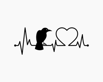 Raven Heartbeat. Svg Png Eps Dxf Cut files.