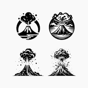 Erupting Volcano. 4 Svg Bundle. Svg Png Eps Dxf Cut files.