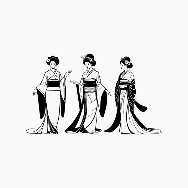 Japanese Geishas. Svg Png Eps Dxf Cut files.