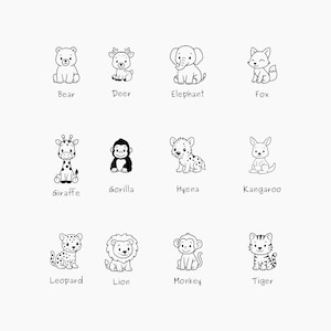 Kawaii bosdieren SVG-bundel: beer, hert, olifant, vos, giraf, gorilla, hyena, kangoeroe en meer. Svg Png Eps Dxf Cut-bestanden.