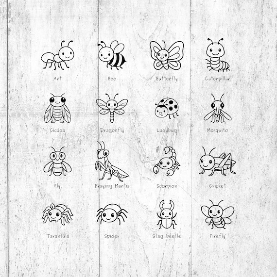 Kawaii Bugs SVG Bundle - Butterfly, Ladybug, Bee, Dragonfly