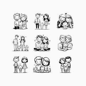 Cartoon Happy Family Dad Mom Little Baby. 9 Svg bundle. Svg Png Eps Dxf Cut files.