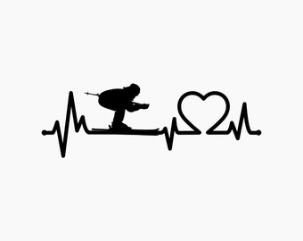 Skier Heartbeat. Svg Png Eps Dxf Cut files.