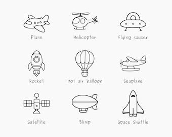 Kawaii Air Space Vehicle Bundle (svg, png, eps, dxf) Cut Files