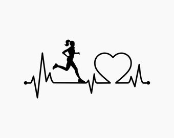 Runner Girl Heartbeat. Svg Png Eps Dxf Cut files.