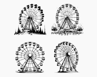 Ferris Wheel Sketch Style. 4 Svg Bundle. Svg Png Eps Dxf Cut files.