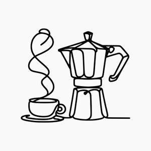 Moka Pot and Cup Line Drawing. Svg Png Eps Dxf Cut files.