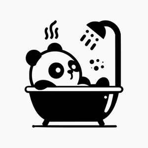 Panda en la bañera. Archivos de corte Svg Png Eps Dxf.