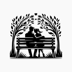 Liebespaar auf Bank. Svg Png Eps Dxf Dateien schneiden.