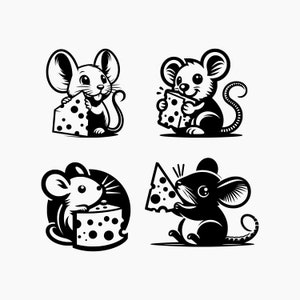 Mouse with Cheese. 4 Svg Bundle. Svg Png Eps Dxf Cut files.