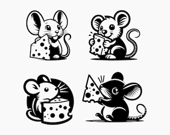 Maus mit Käse. 4 SVG-Bundle. Svg Png Eps Dxf Dateien schneiden.