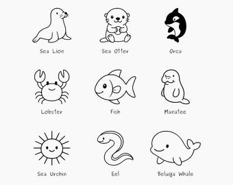 かわいい海洋生物SVGバンドル – 海の動物カットファイル