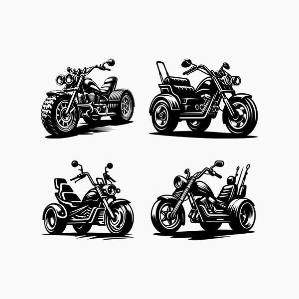 Trike Motorcycle. 4 Svg bundle. Svg Png Eps Dxf Cut files.