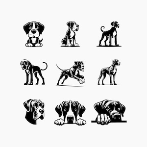 Great Dane Dog. 9 Svg bundle. Svg Png Eps Dxf Cut files.
