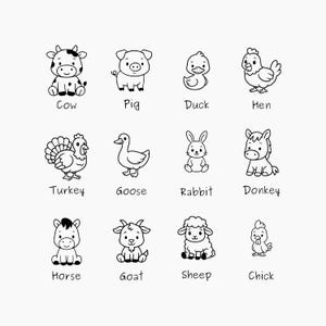 Pacchetto SVG di animali da fattoria kawaii: simpatiche mucche, pecore, anatre, maiali, polli e altro ancora - File di taglio Svg Png Eps Dxf.