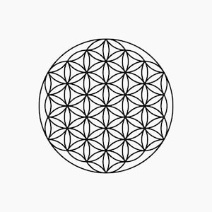 Puede incluir: Un diseño geométrico en blanco y negro conocido como la Flor de la Vida. Este símbolo se utiliza a menudo en contextos espirituales y artísticos.