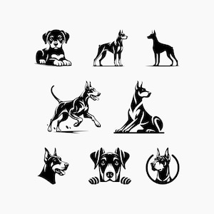 Cane Dobermann. Pacchetto 8 SVG. Svg Png Eps Dxf Taglia file.