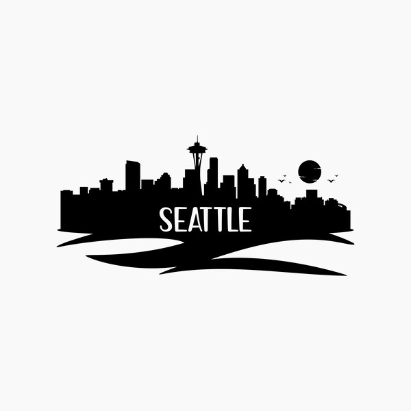 Seattle Skyline silhouette. Svg Png Eps Dxf Cut files.