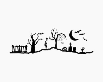 Halloween scene silhouette. Svg Png Eps Dxf Cut files.