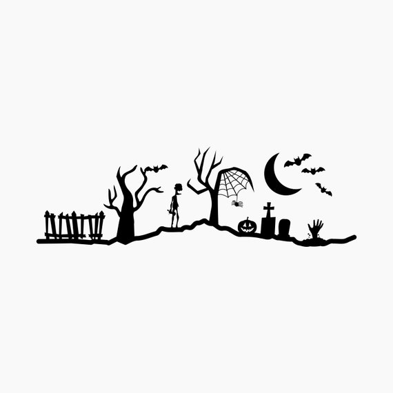 Halloween scene silhouette. Svg Png Eps Dxf Cut files. | Etsy