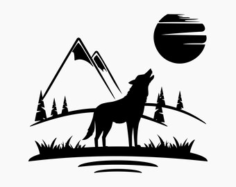 Howling wolf moon landscape silhouette