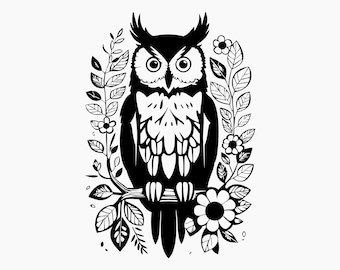 Owl on Branch. Svg Png Eps Dxf Cut files.