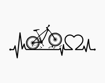 Mountain bike heartbeat Silhouette. Svg Png Eps Dxf Cut files.
