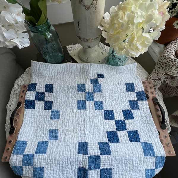 Vintage cutter quilt piece - Blue and White Patchwork- Handmade  Craft  Quilted Primitive  Farmhouse decor, Pillow, Journal