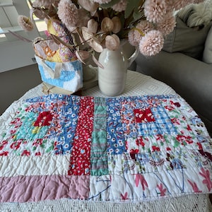 Vintage  Cutter Quilt piece / / Handmade Patchwork for repurposing / Log Cabin Quilt / Farmhouse decor/ Pillows
