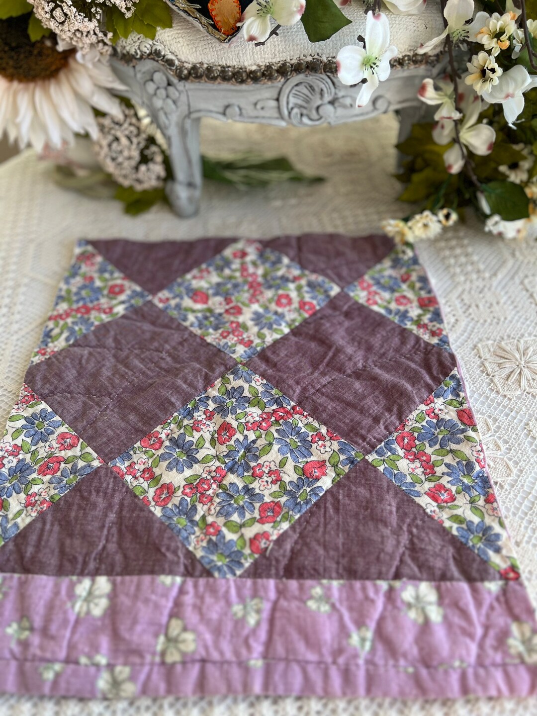 Handmade Vintage Patchwork Cotton Nine Patch Cutter Quilt Etsy