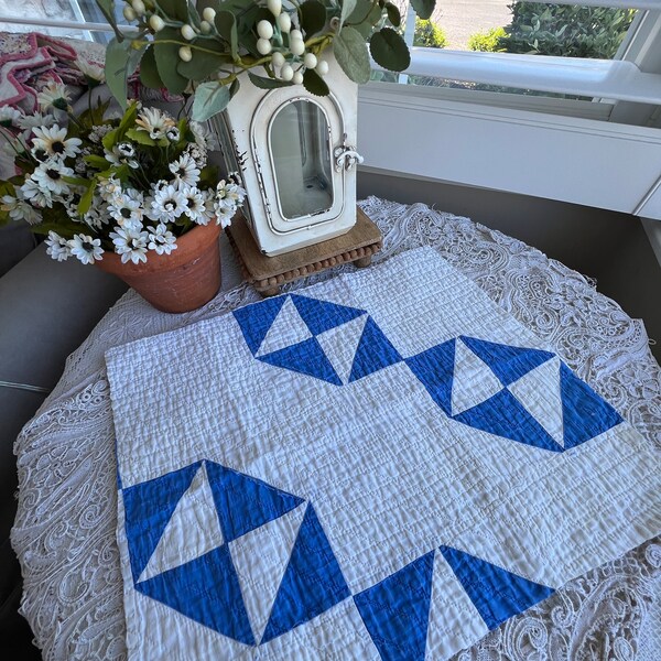 Vintage cutter quilt piece - Blue and White Patchwork- Handmade  Craft  Quilted Primitive  Farmhouse decor, Pillow, Journal