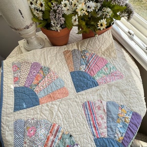 Handmade Vintage Cutter Quilt piece  /Grandmothers  Fan Pattern cotton quilt / Journal/ Spring / Slow Stitching/ Farmhouse decor/ Pillow