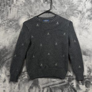 Polo Ralph Lauren Sweater Boys Medium 10-12 Grey Skull Crossbones Knit Crewneck
