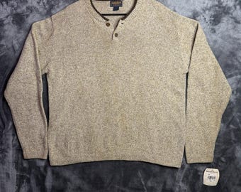 Jersey de lana beige de manga larga para hombre Woolrich con 2 botones, talla grande.