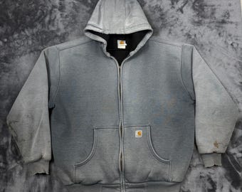 Carhartt Zip Up Hoodie Mens XL Gray J149 CHH Distressed Thermal Lined Workwear