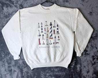 Bluza Vintage Atlantic Lights Light House z długim rękawem i grafiką w kolorze białym, rozmiar L