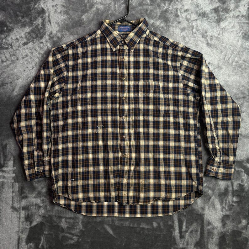 Camisa de flanela xadrez de lã com botões e mangas compridas Sir Pendleton para homem, tamanho GG. imagem 1