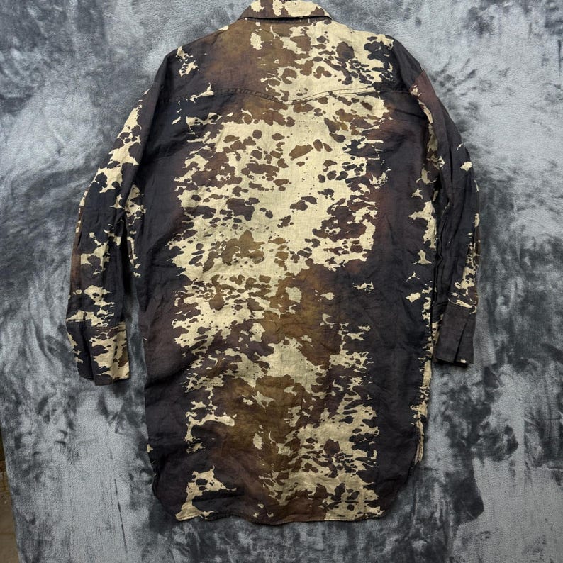 Acne Studios Shirt Kleid Damen 36 Braun Kuh Print Leinen Western Snap Front Long Bild 8