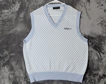 Bobby Jones-golfvest mouwloos v-hals, maat Large pied-de-poule lichtblauw