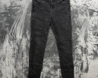 Jeans skinny AllSaints Leah da donna, taglia 26, neri, con inserti a cerniera stile motociclista.